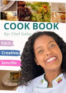 Portada del Libro de recetas de la Chef GAby, con diseño elegante y platos tradicionales ecuatorianos destacados